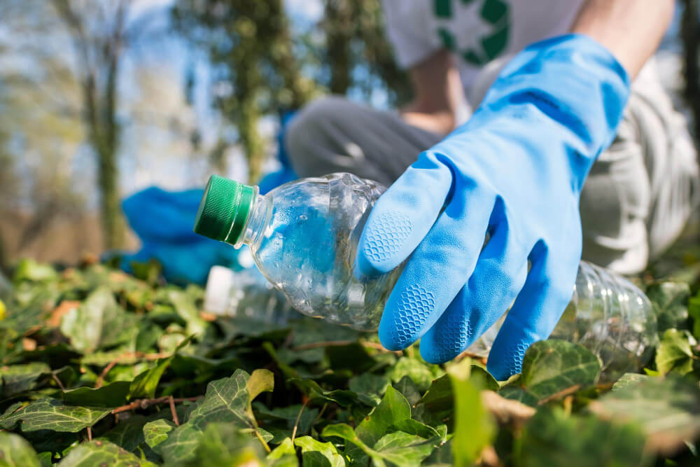 plastic bottles in garden