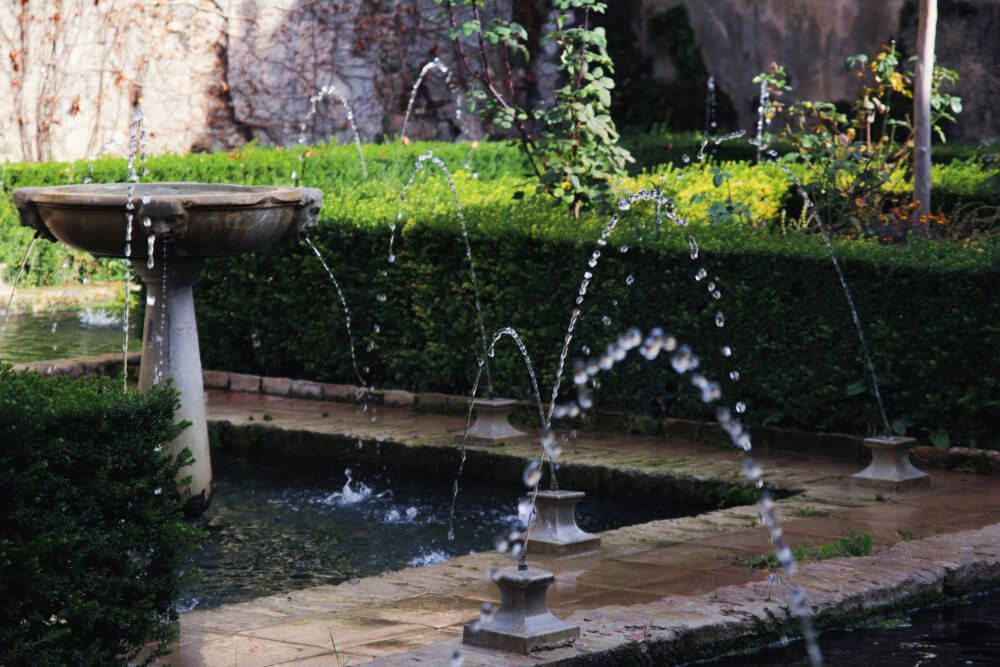 fountain water feature in garden