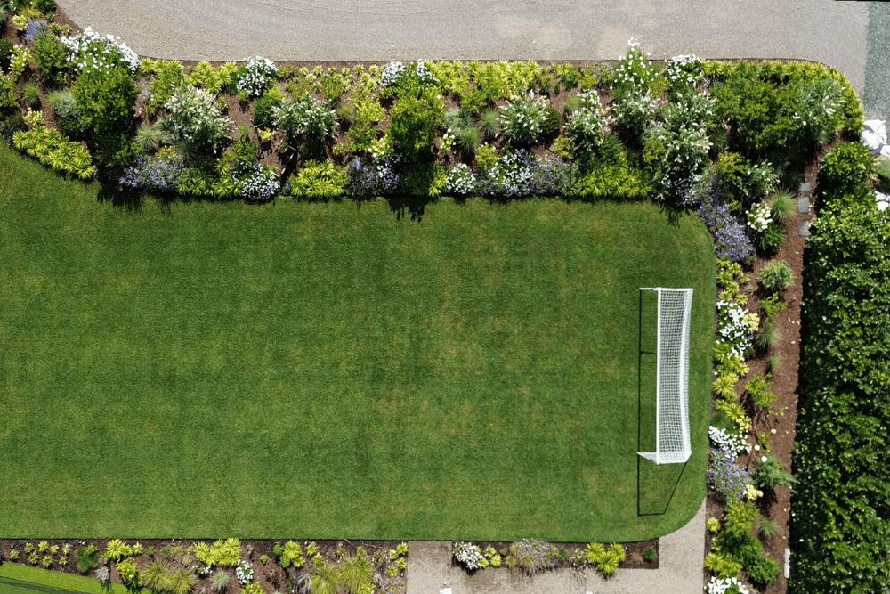 Aerial view of landscaped lawn