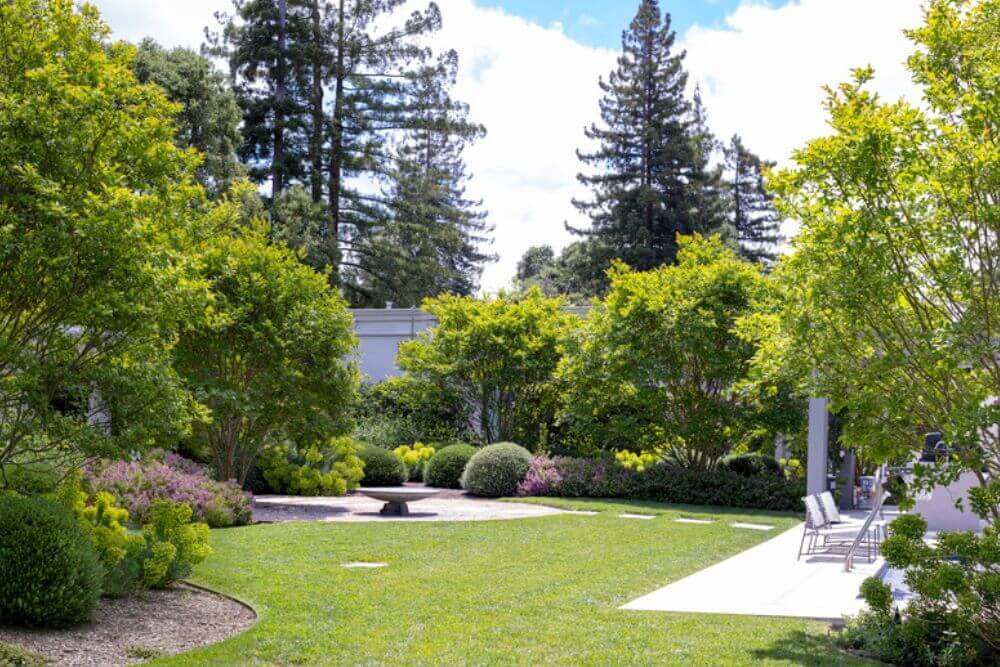 Estate garden with sculpted hedges